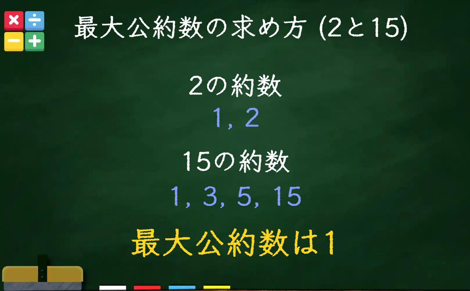 2と15の最大公約数である1の求め方