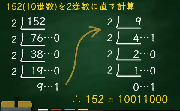 152を2進数に変換
