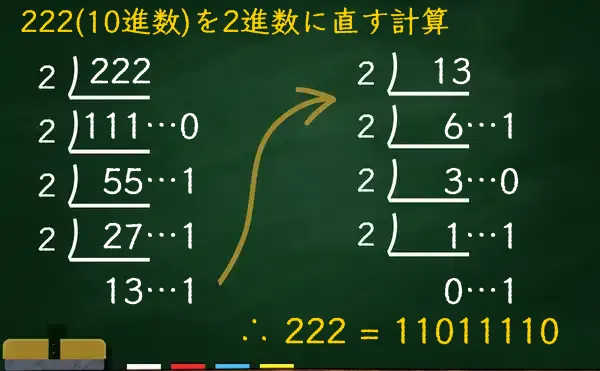 222を2進数に変換