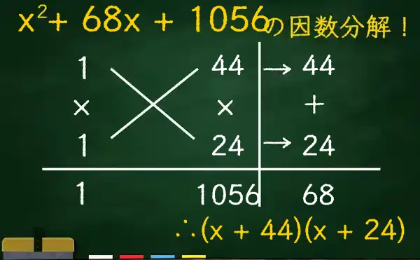 (x + 44)(x + 24)の因数分解をたすきがけで解く方法