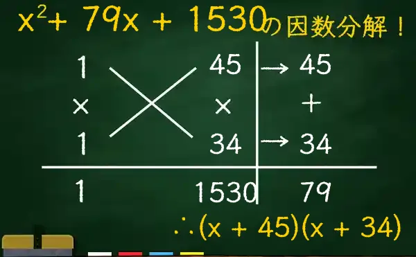 (x + 45)(x + 34)の因数分解をたすきがけで解く方法