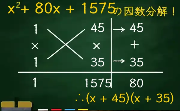(x + 45)(x + 35)の因数分解をたすきがけで解く方法