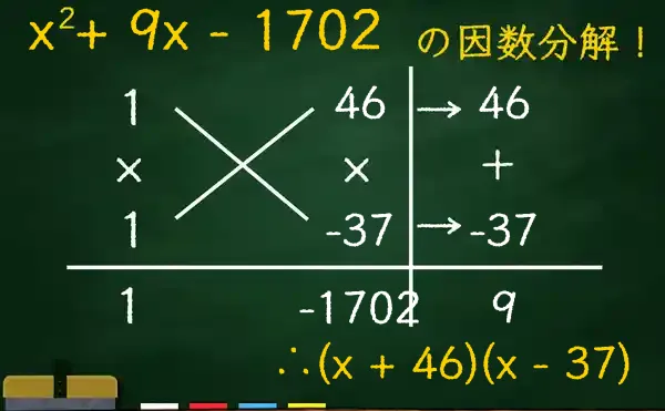 (x + 46)(x - 37)の因数分解をたすきがけで解く方法