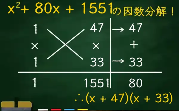 (x + 47)(x + 33)の因数分解をたすきがけで解く方法