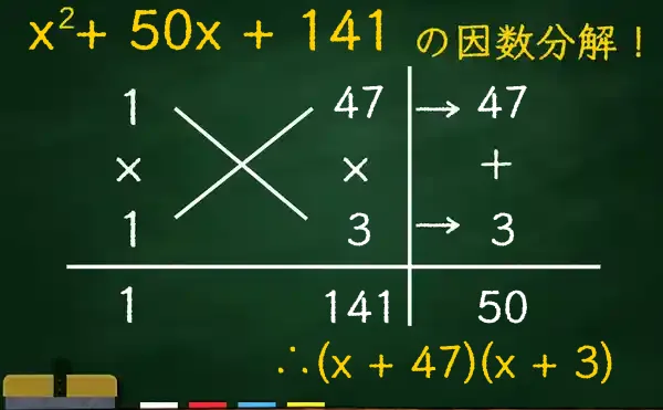 (x + 47)(x + 3)の因数分解をたすきがけで解く方法