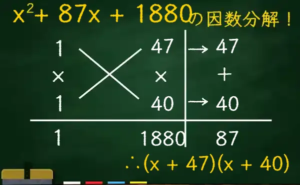 (x + 47)(x + 40)の因数分解をたすきがけで解く方法