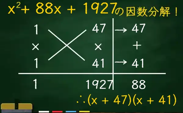 (x + 47)(x + 41)の因数分解をたすきがけで解く方法