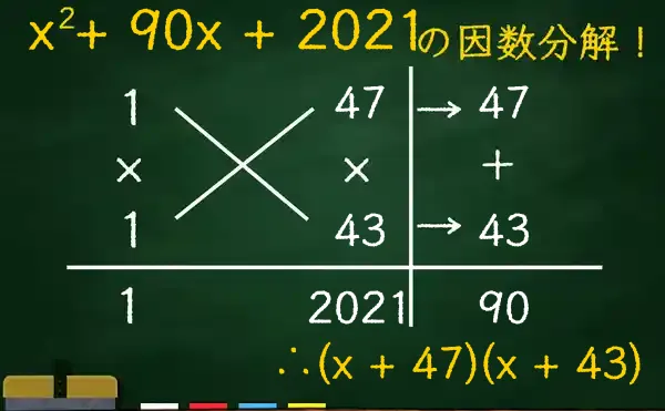(x + 47)(x + 43)の因数分解をたすきがけで解く方法