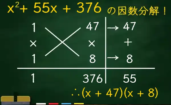 (x + 47)(x + 8)の因数分解をたすきがけで解く方法