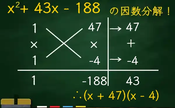 (x + 47)(x - 4)の因数分解をたすきがけで解く方法