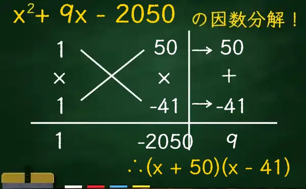 (x + 50)(x - 41)の因数分解をたすきがけで解く方法