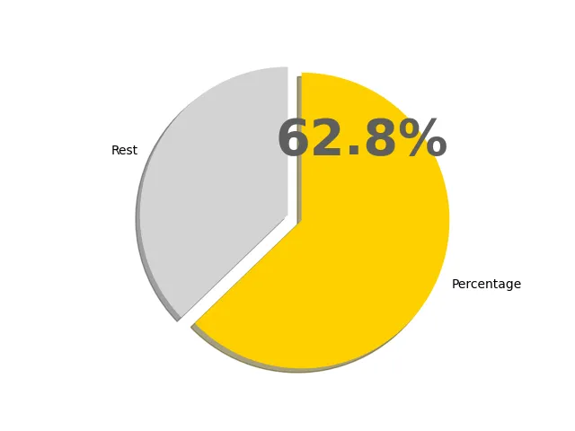 62.8パーセントの円グラフ